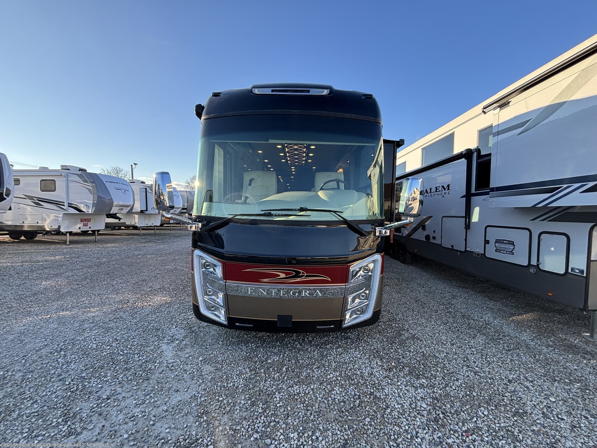 2019 Entegra Coach Cornerstone 45B - Used Diesel Pusher For Sale by Crossroads Trailer Sales, Inc. in Newfield, New Jersey features Refrigerator, Dishwasher, Air Assist Suspension, Batteries, Backup Camera