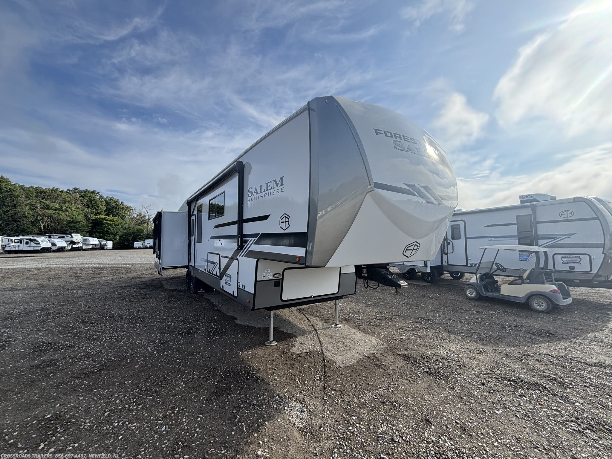2026 Forest River Salem Hemisphere 380WDR - New Destination Trailer For Sale by Crossroads Trailer Sales, Inc. in Newfield, New Jersey features Shower, Slideout, CO Detector, Fire Extinguisher, Washer
