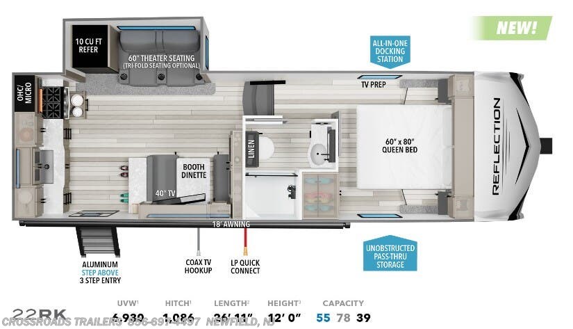 Floorplan of 2024 Grand Design Reflection 100 Series 22RK