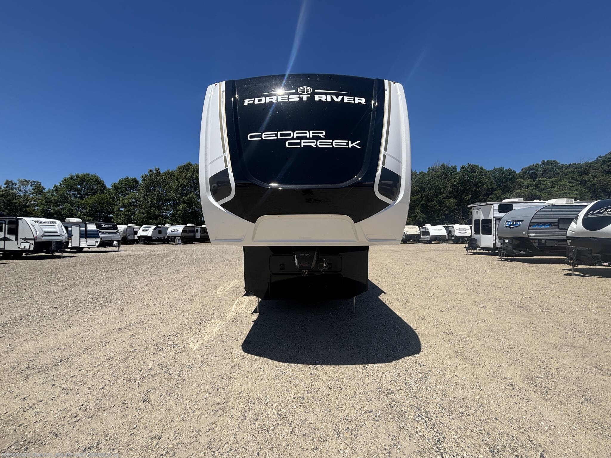 2027 Forest River Cedar Creek 383FB - New Fifth Wheel For Sale by Crossroads Trailer Sales, Inc. in Newfield, New Jersey features Theater Seating, Shower, Toilet, Refrigerator, TV Antenna