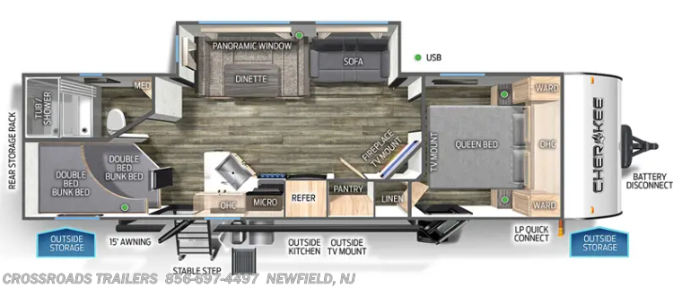 Floorplan of 2023 Forest River Cherokee 264DBH
