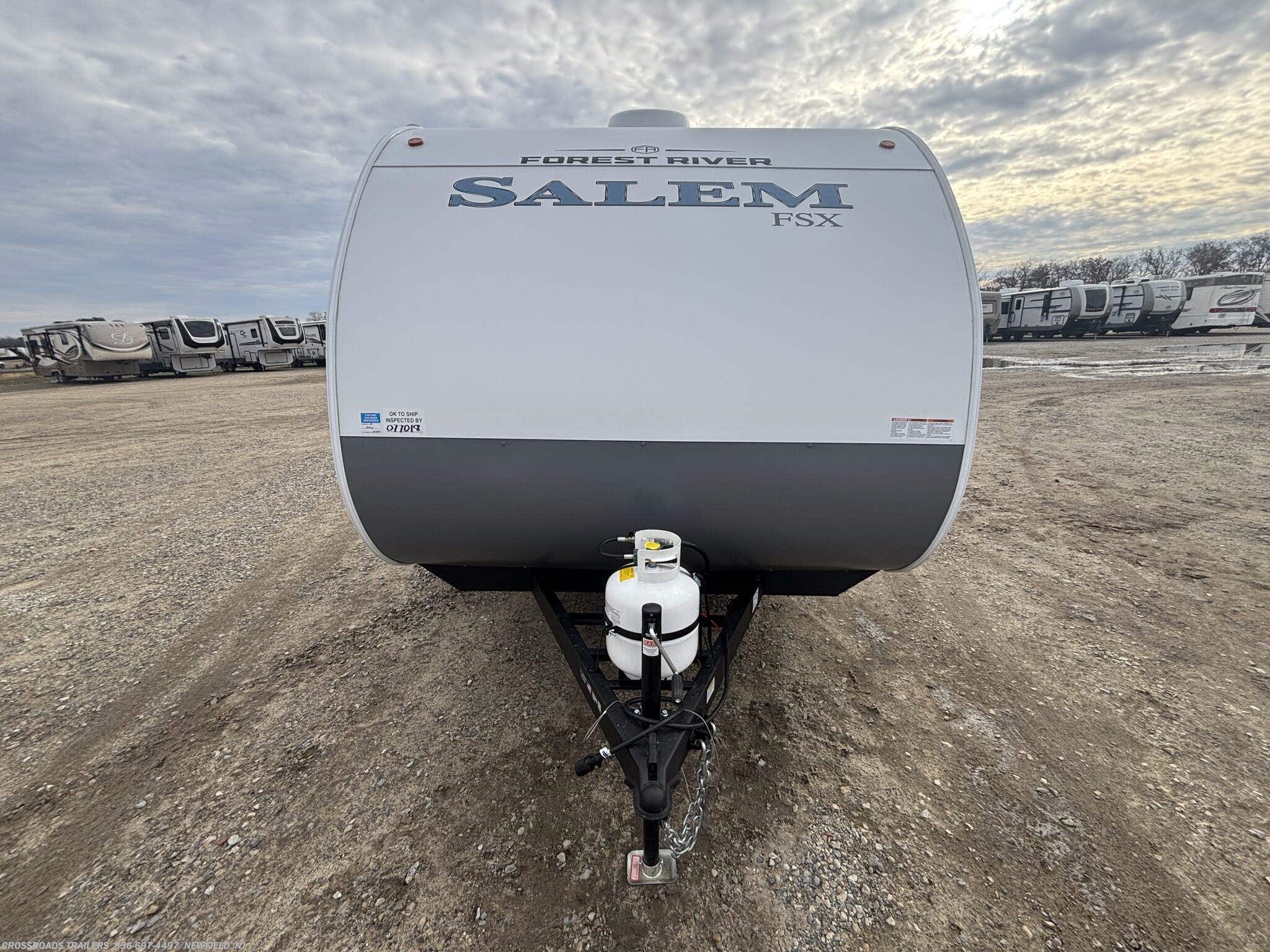 2027 Forest River Salem FSX 135ICE - New Travel Trailer For Sale by Crossroads Trailer Sales, Inc. in Newfield, New Jersey features Queen Bed, Water Heater, Leveling Jacks, Air Conditioning, Toilet