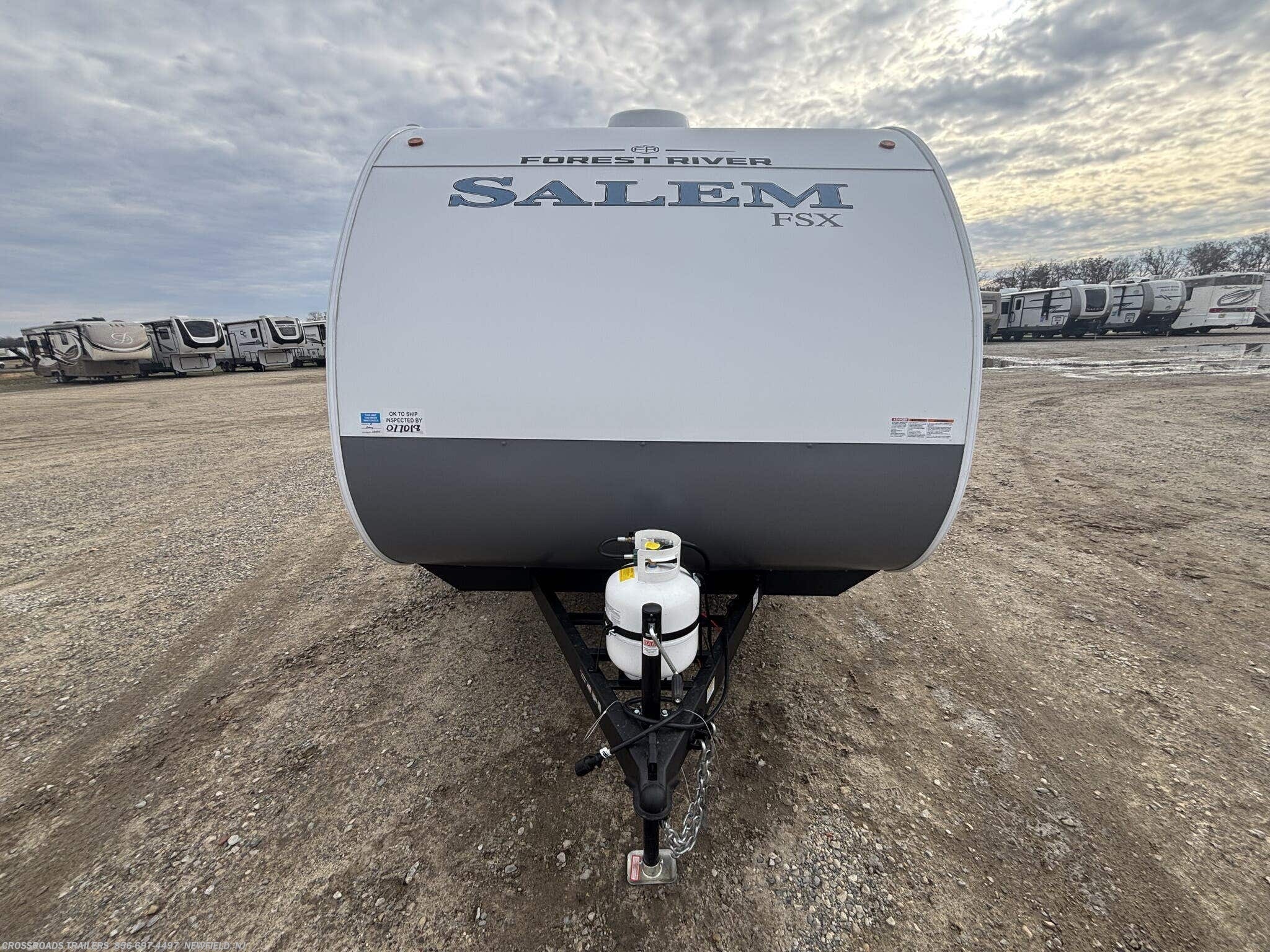 2027 Forest River Salem FSX 135ICE - New Travel Trailer For Sale by Crossroads Trailer Sales, Inc. in Newfield, New Jersey features LP Detector, Batteries, Water Heater, Leveling Jacks, Toilet
