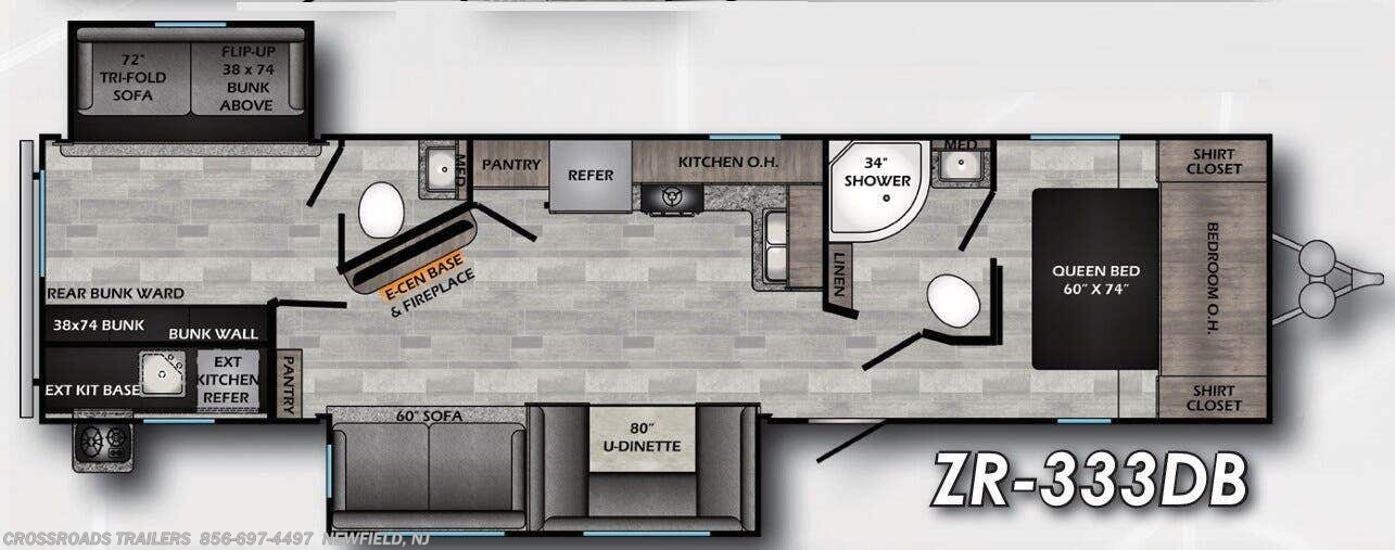 Floorplan of 2021 CrossRoads Zinger 333DB