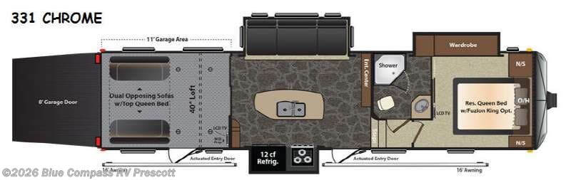 2014 Keystone Fuzion 331 Chrome - Used Toy Hauler For Sale by Blue Compass RV Prescott in Prescott, Arizona features Slideout